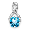 14k White Gold Cushion Blue Topaz and Diamond Pendant