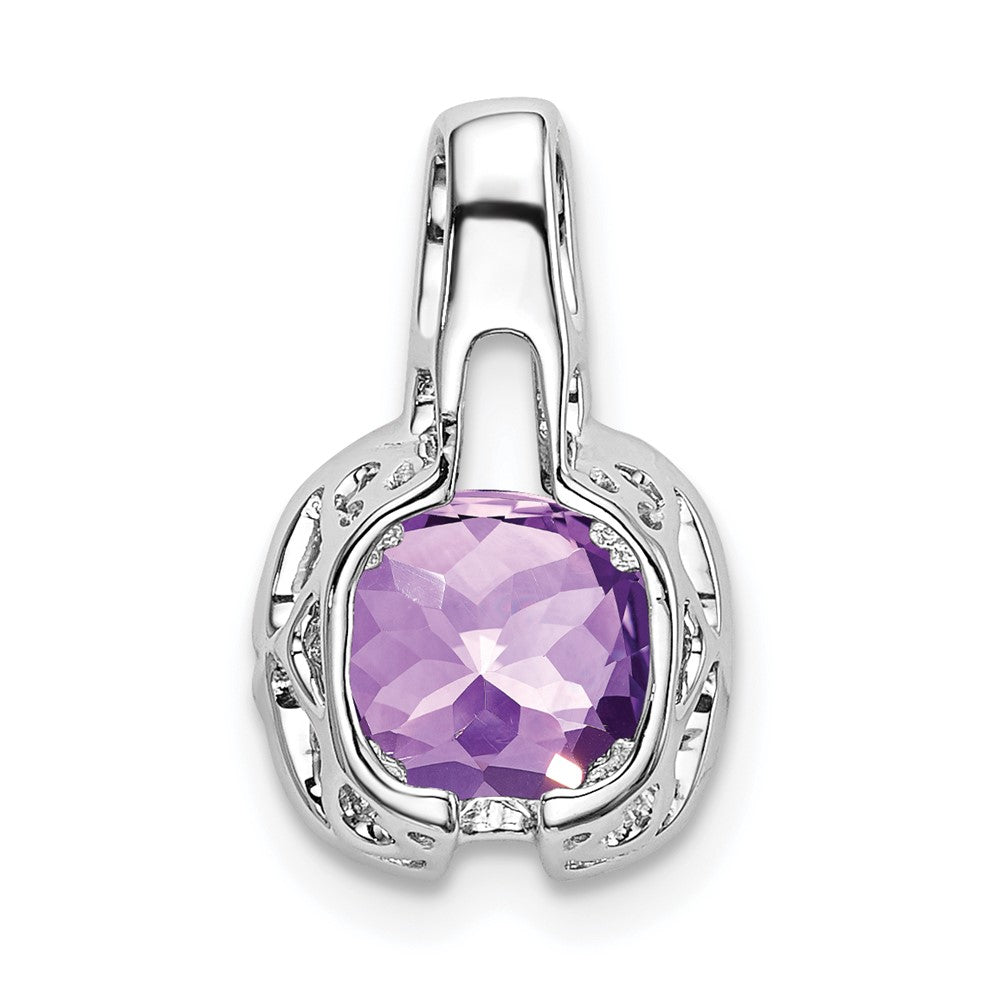 14k White Gold Cushion Amethyst and Diamond Pendant