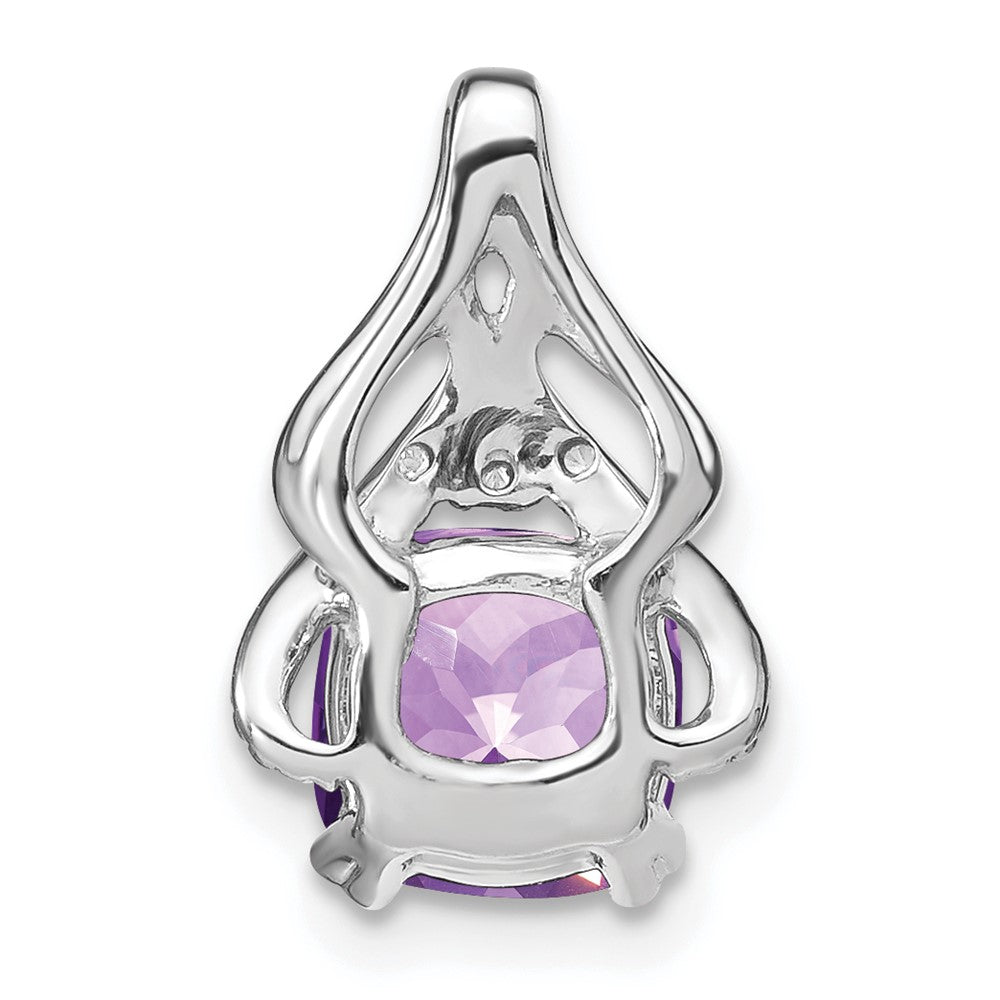 14k White Gold Cushion Amethyst and Diamond Pendant