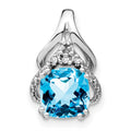 14k White Gold Cushion Blue Topaz and Diamond Pendant