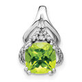 14k White Gold Cushion Peridot and Diamond Pendant