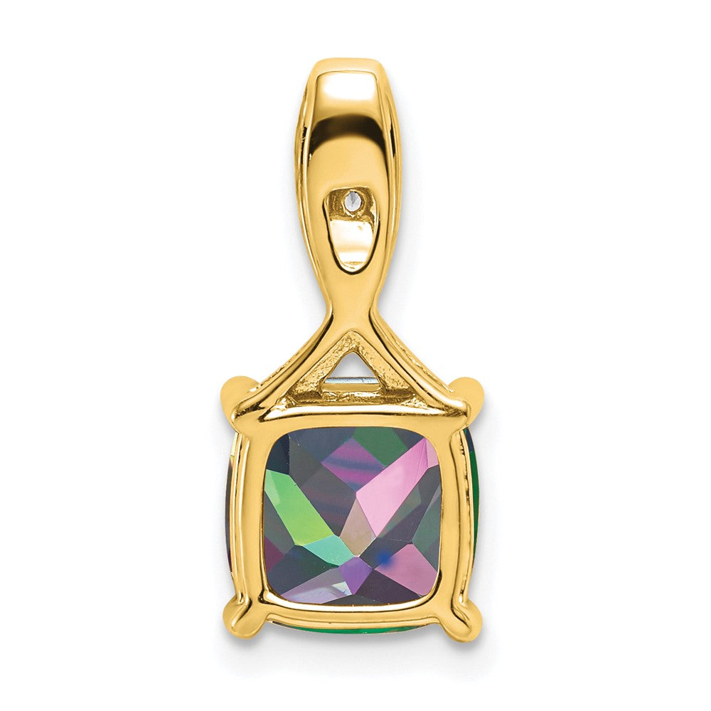 14k Cushion Mystic Fire Topaz and Diamond Pendant