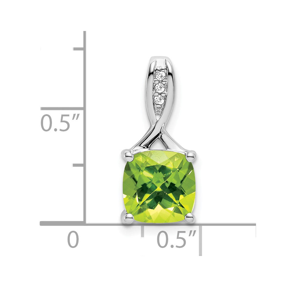 14k White Gold Cushion Peridot and Diamond Pendant
