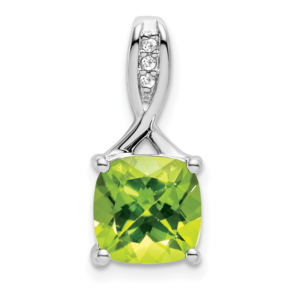 14k White Gold Cushion Peridot and Diamond Pendant
