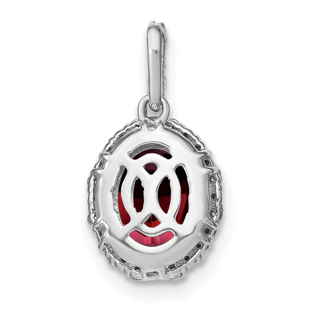 14k White Gold Oval Garnet and Diamond Halo Pendant