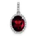 14k White Gold Oval Garnet and Diamond Halo Pendant