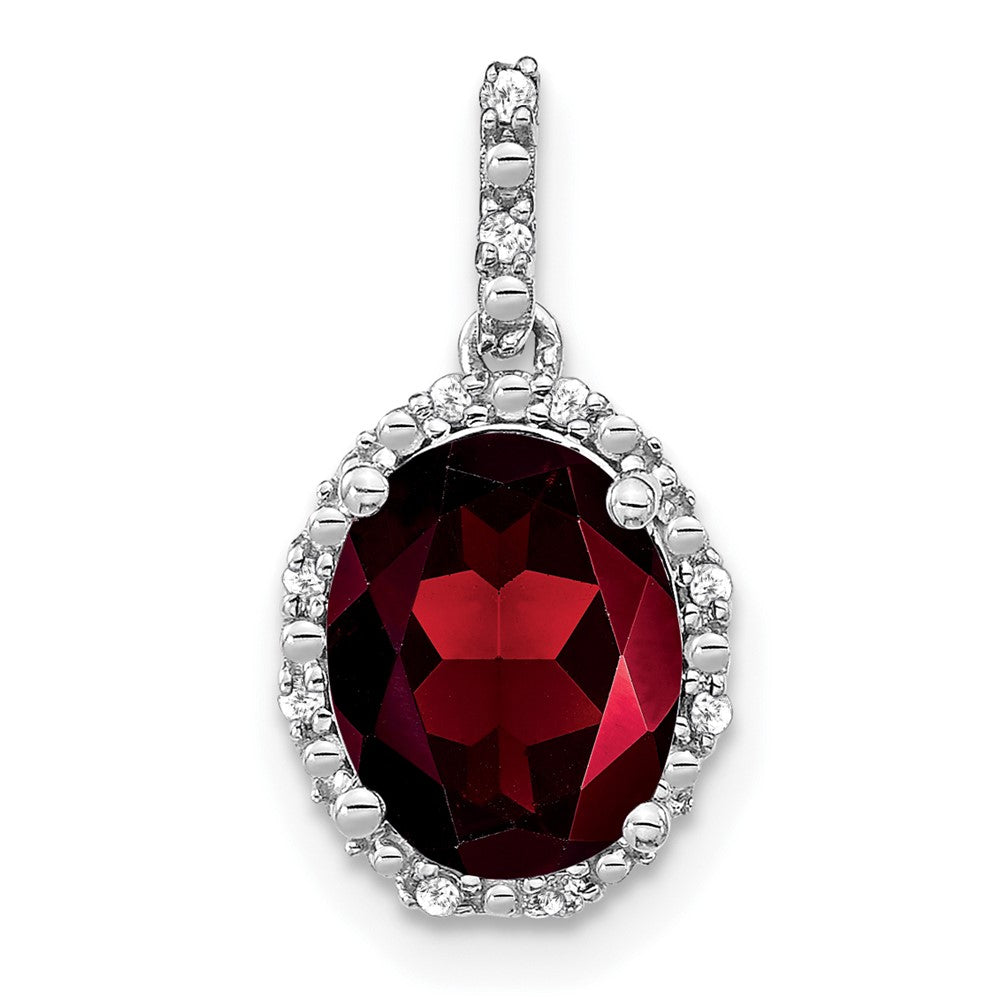 14k White Gold Oval Garnet and Diamond Halo Pendant