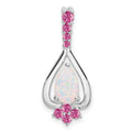 14k White Gold Pear Created Opal/Created Pink Sapphire Pendant