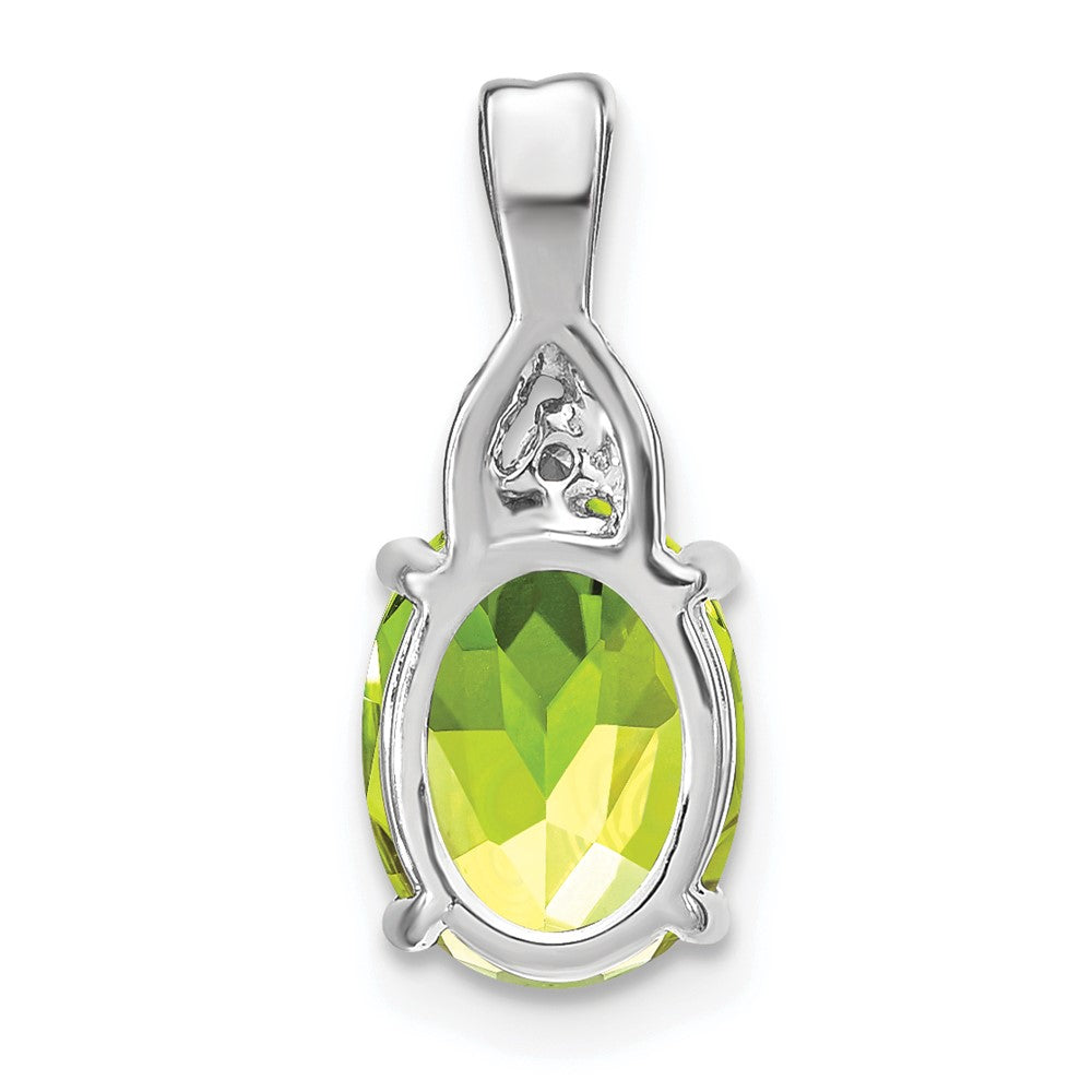 14k White Gold Oval Peridot and Diamond Pendant