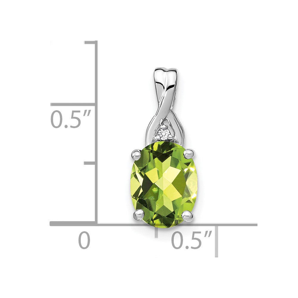 14k White Gold Oval Peridot and Diamond Pendant