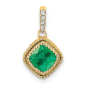 14k Cushion Emerald and Diamond Pendant