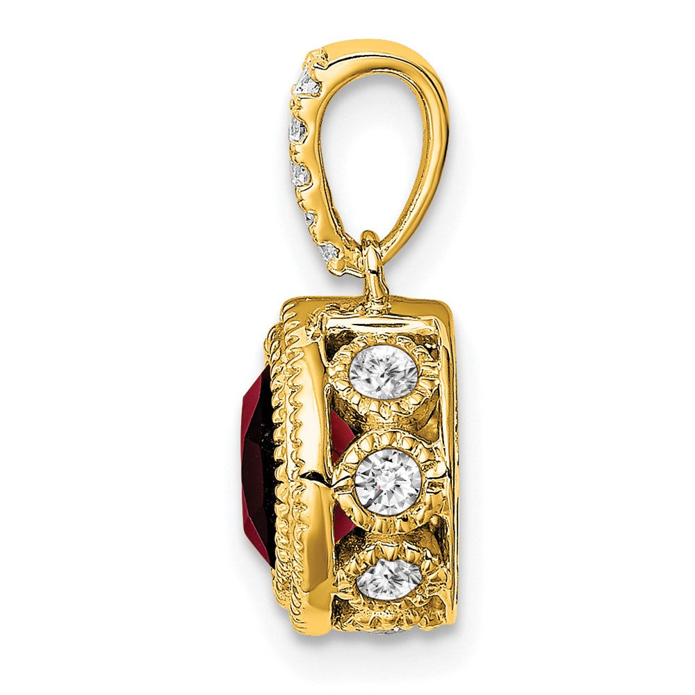 14k Cushion Garnet and Diamond Pendant