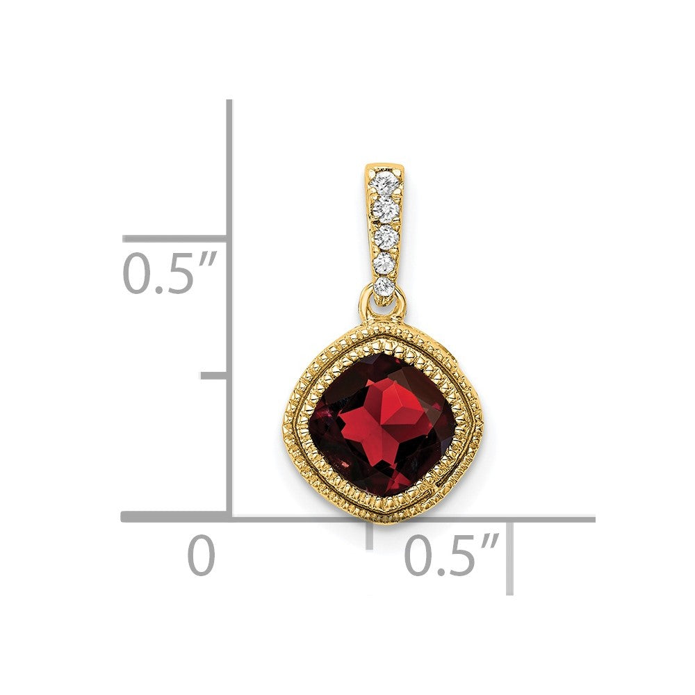 14k Cushion Garnet and Diamond Pendant