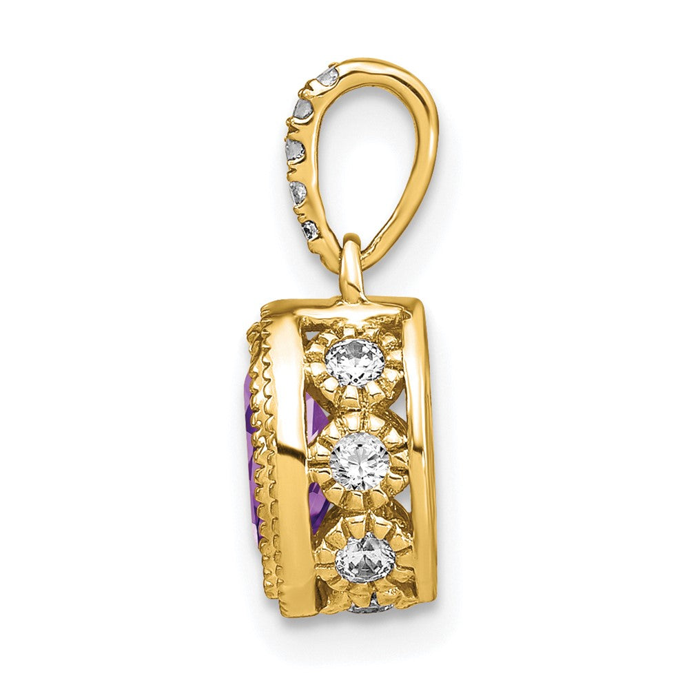 14K Oval Amethyst and Diamond Pendant
