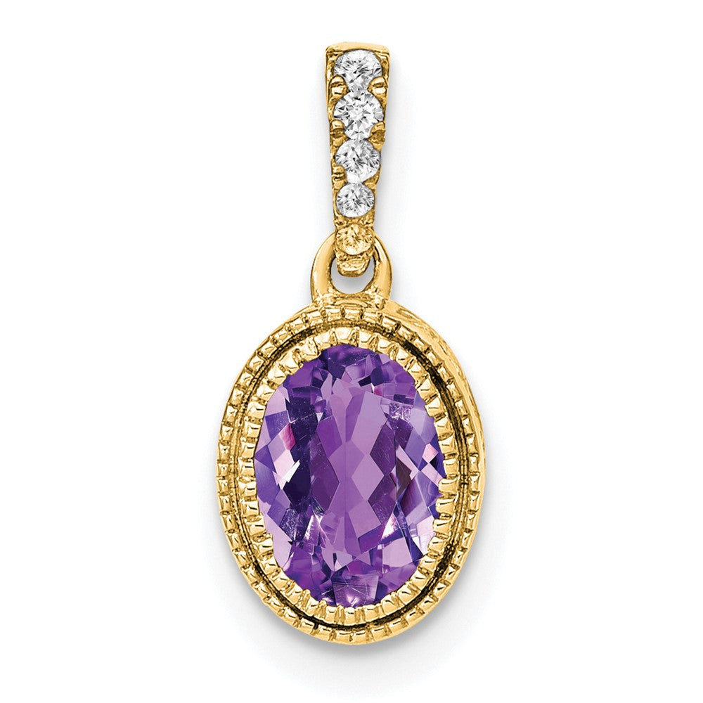 14K Oval Amethyst and Diamond Pendant