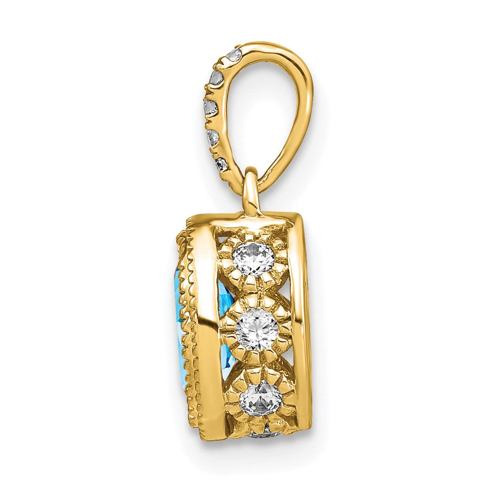 14K Oval Blue Topaz and Diamond Pendant