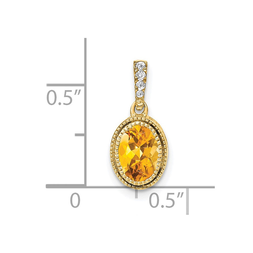 14K Oval Citrine and Diamond Pendant