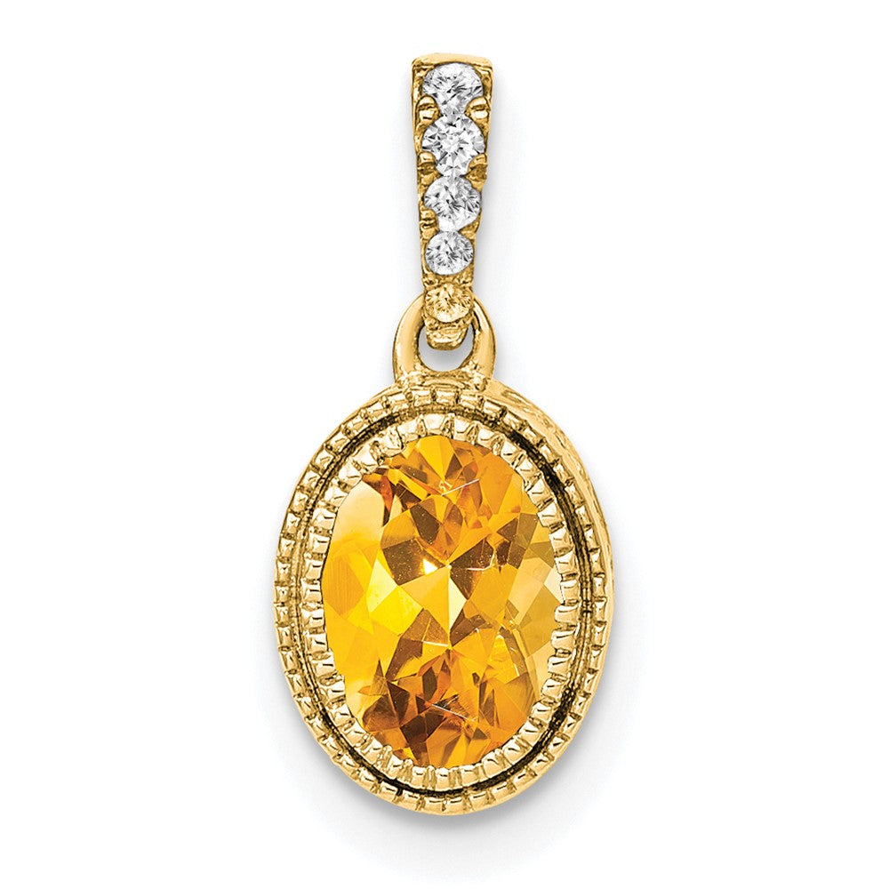 14K Oval Citrine and Diamond Pendant