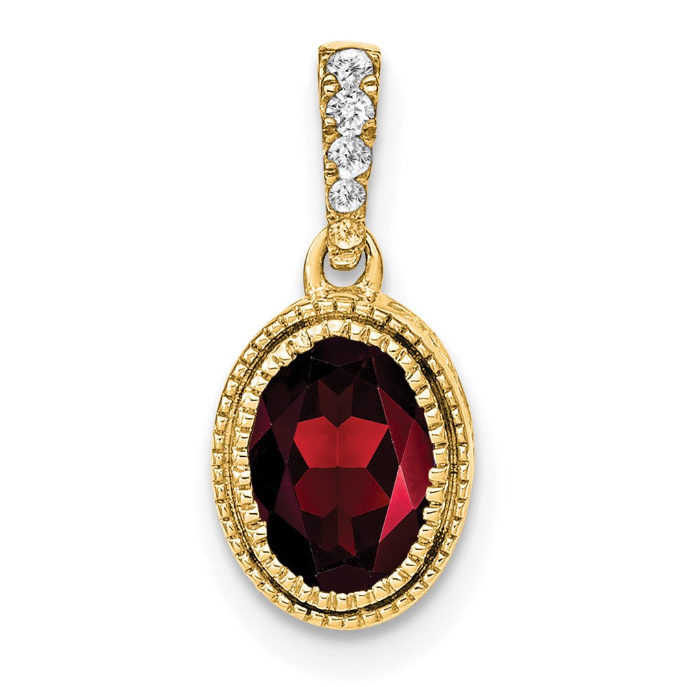 14K Oval Garnet and Diamond Pendant