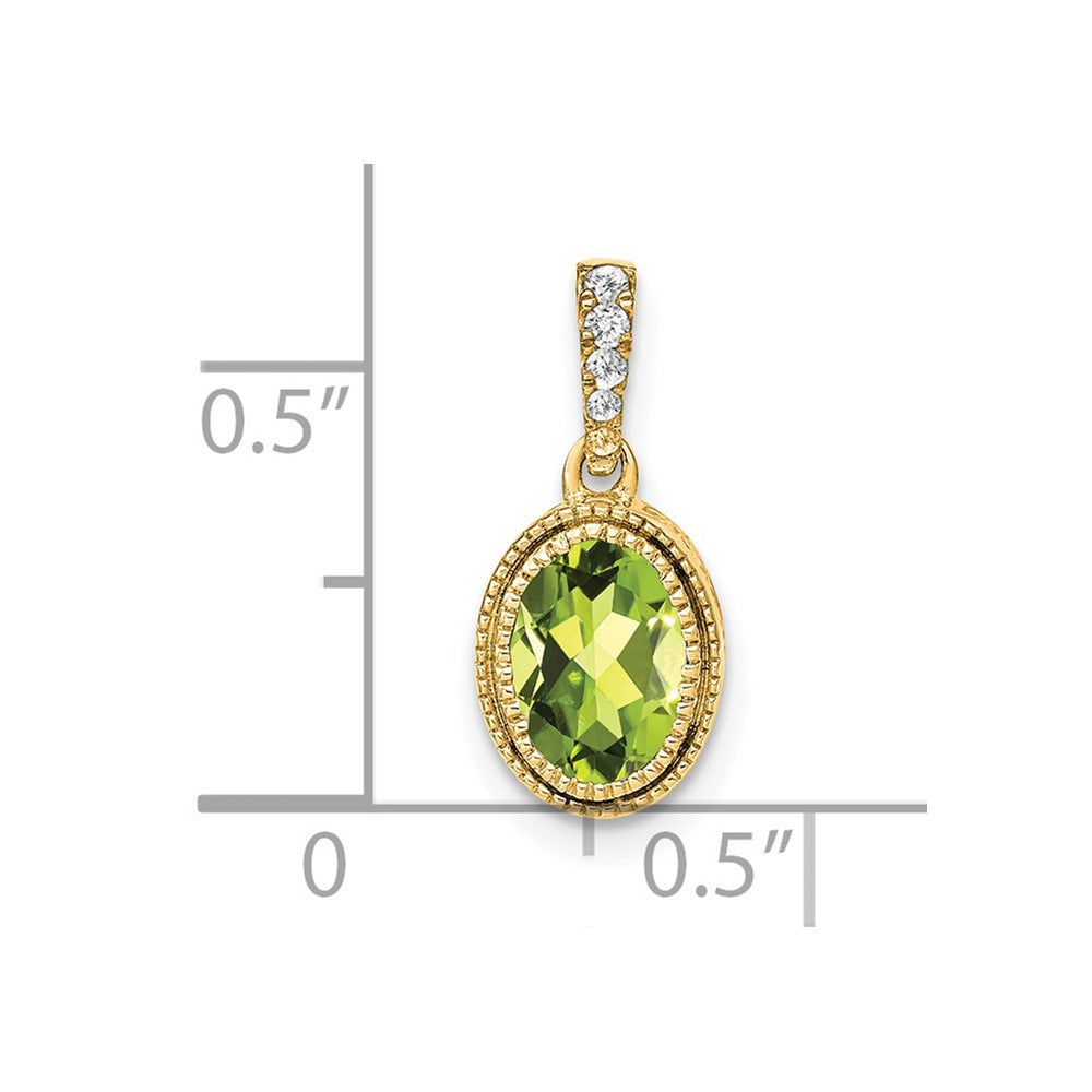 14K Oval Peridot and Diamond Pendant