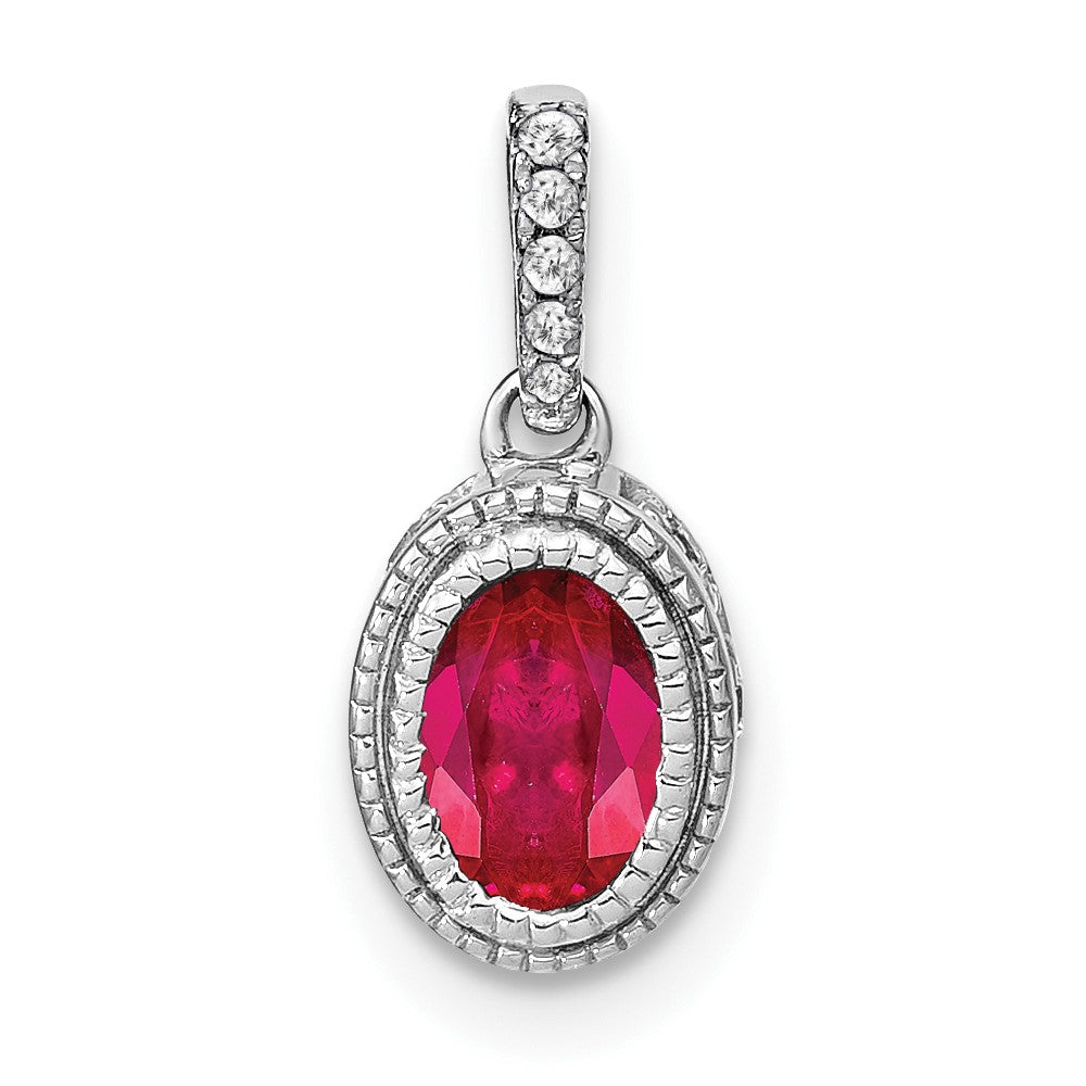14k White Gold Oval Ruby and Diamond Pendant