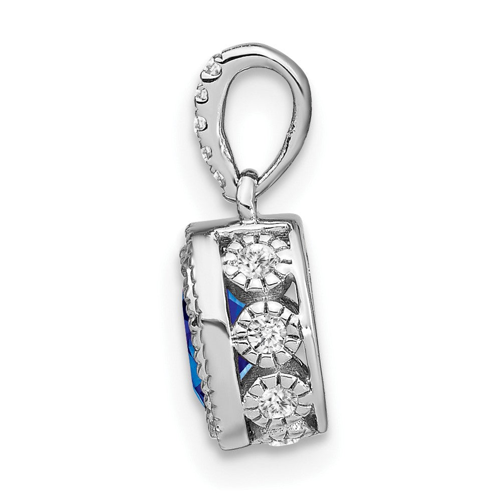 14k White Gold Oval Sapphire and Diamond Pendant