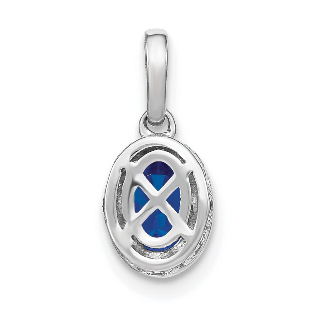 14k White Gold Oval Sapphire and Diamond Pendant