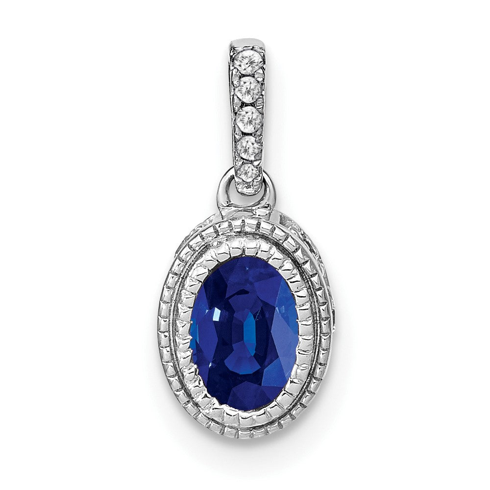 14k White Gold Oval Sapphire and Diamond Pendant