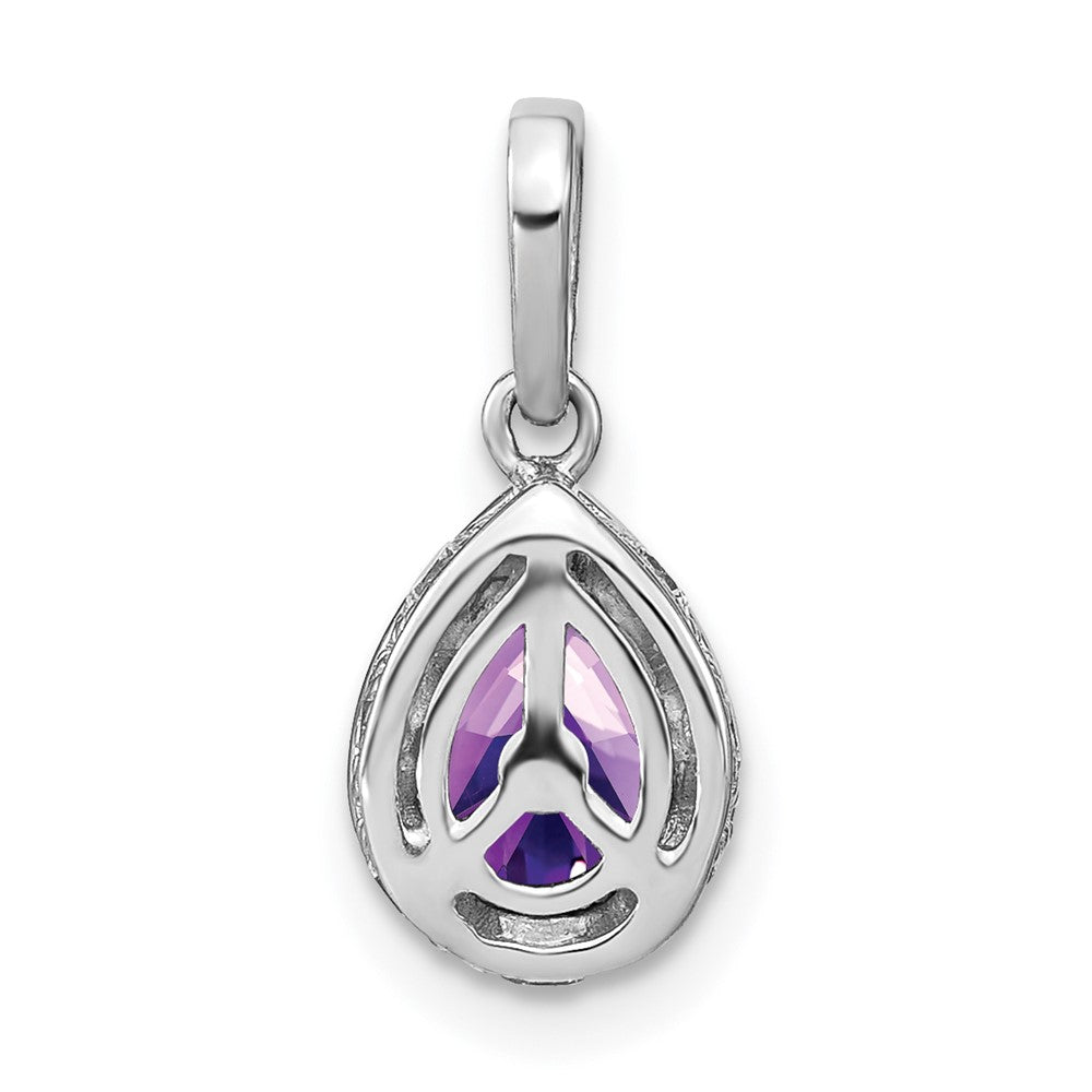 14k White Gold Pear Amethyst and Diamond Pendant