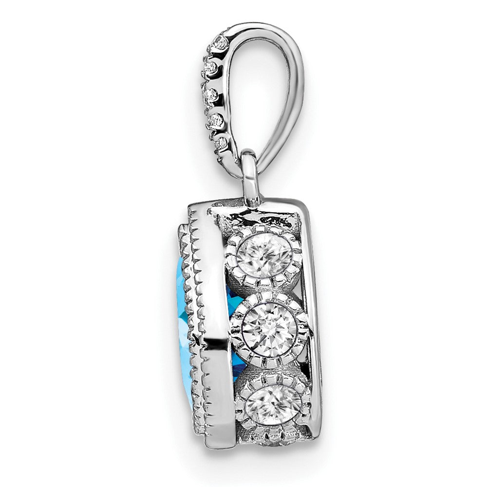 14k White Gold Pear Blue Topaz and Diamond Pendant