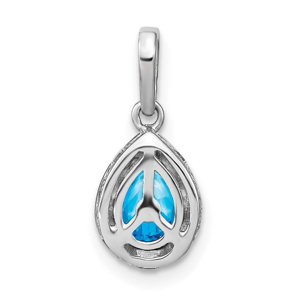 14k White Gold Pear Blue Topaz and Diamond Pendant
