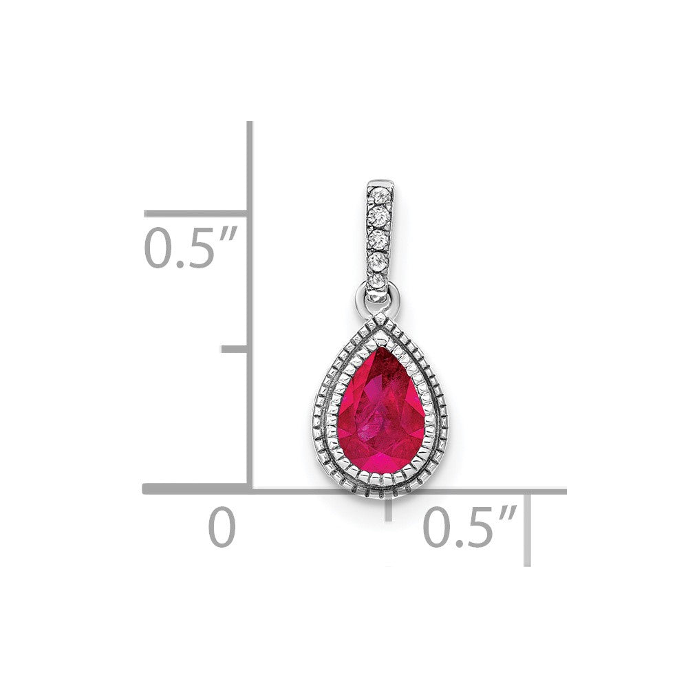 14k White Gold Pear Ruby and Diamond Pendant