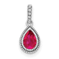 14k White Gold Pear Ruby and Diamond Pendant