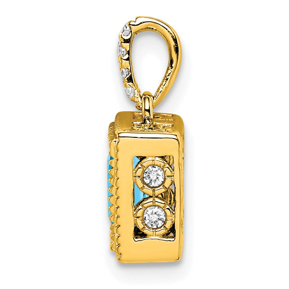 14k Square Blue Topaz and Diamond Pendant
