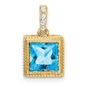 14k Square Blue Topaz and Diamond Pendant