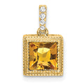 14k Square Citrine and Diamond Pendant