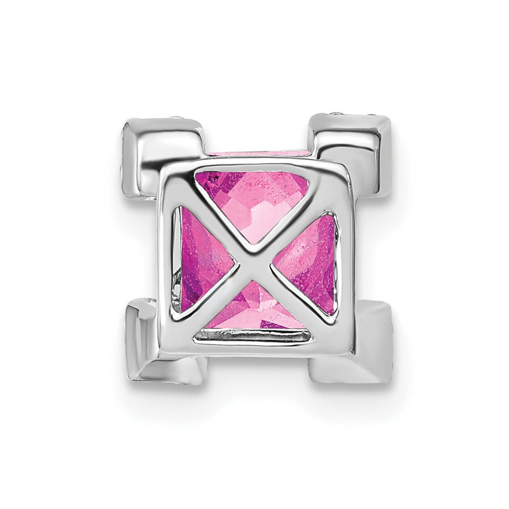 14k White Gold Square Created Pink Sapphire/Diamond Chain Slide