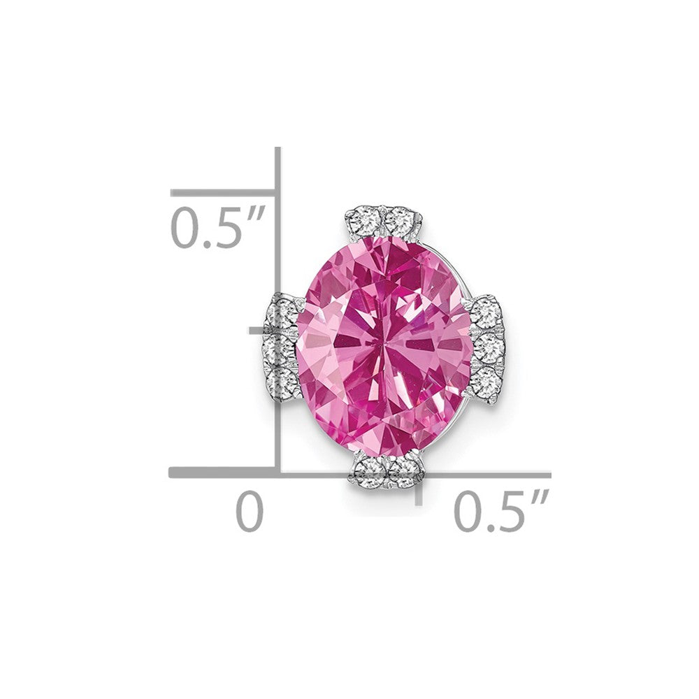 14k White Gold Oval Created Pink Sapphire and Diamond Chain Slide