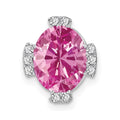 14k White Gold Oval Created Pink Sapphire and Diamond Chain Slide