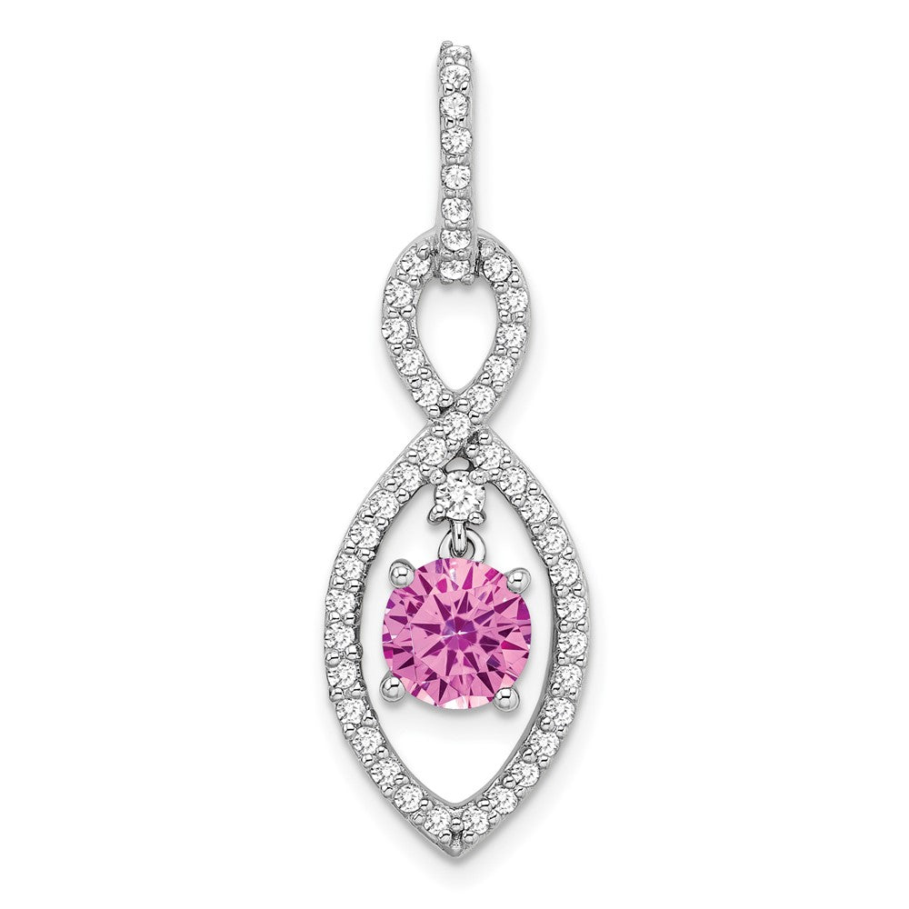 14k White Gold Created Pink Sapphire and Diamond Pendant