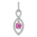 14k White Gold Created Pink Sapphire and Diamond Pendant