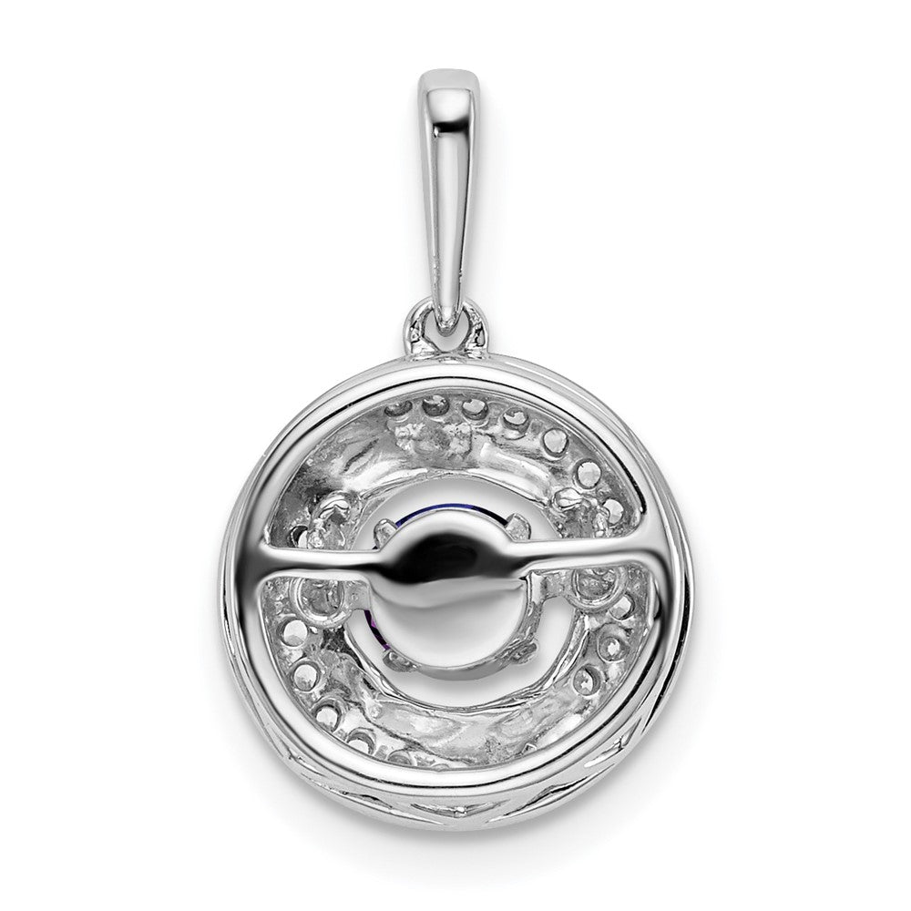 14k White Gold Round Amethyst and Diamond Pendant