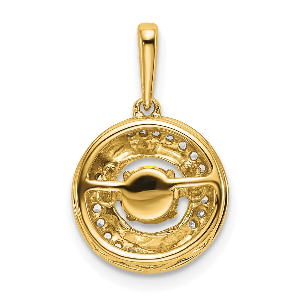 14k Round Citrine and Diamond Pendant