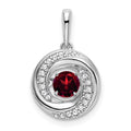 14k White Gold Round Garnet and Diamond Pendant
