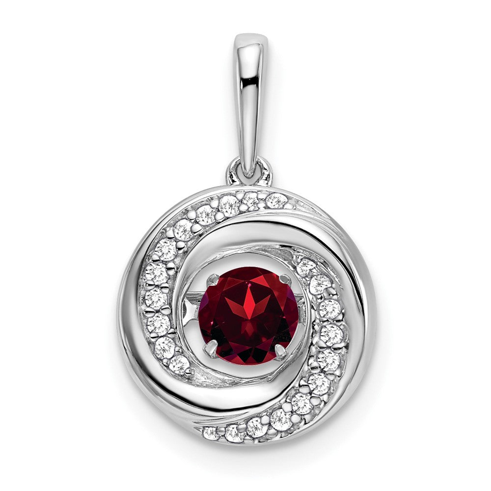 14k White Gold Round Garnet and Diamond Pendant