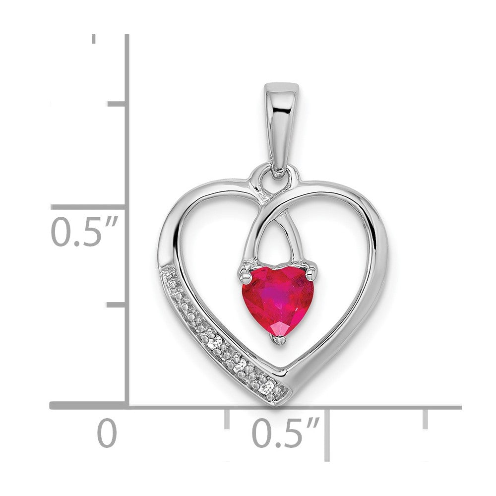 14k White Gold Ruby and Diamond Heart Pendant