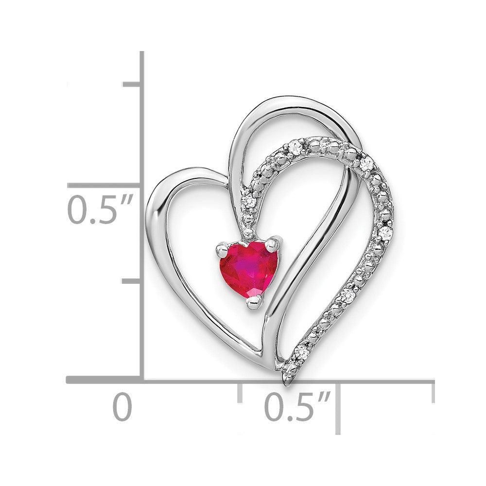 14k White Gold Ruby and Diamond Heart Chain Slide