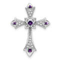 14k White Gold Amethyst and Diamond Fleur de Lis Cross Chain Slide