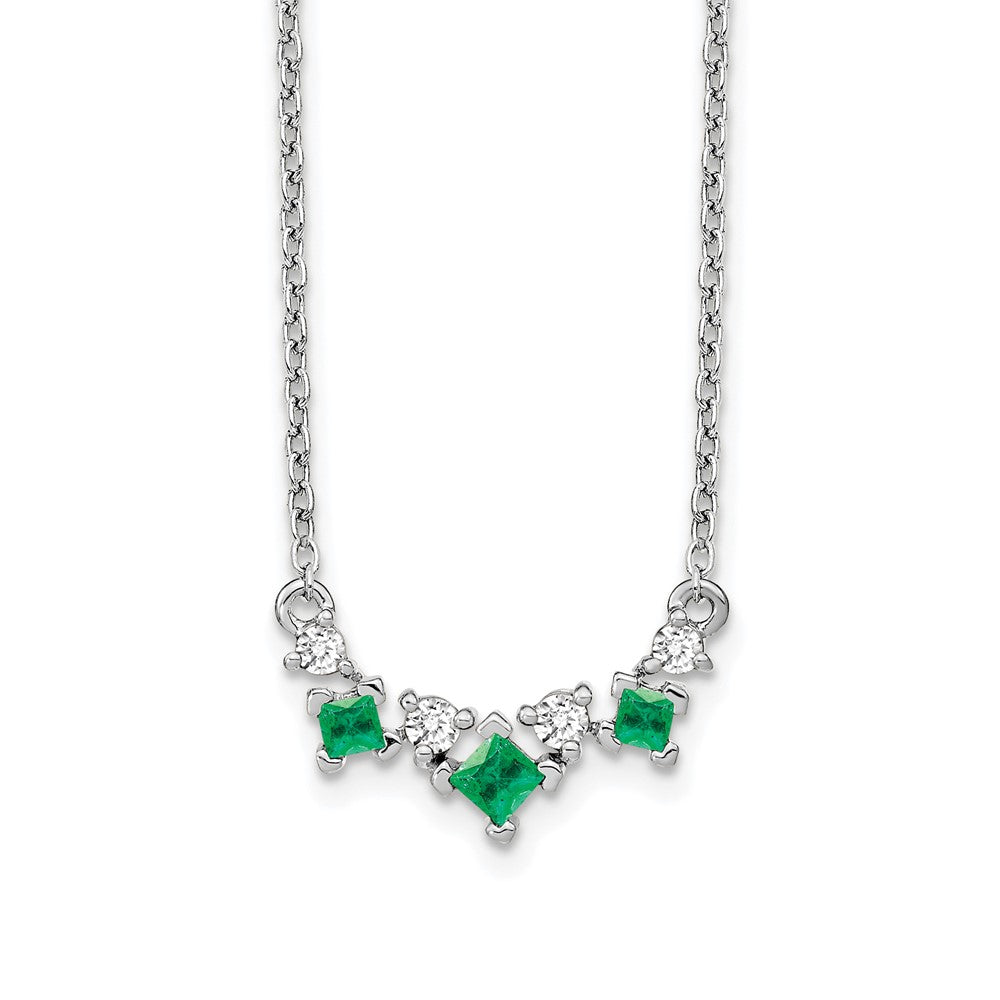 14k White Gold Emerald and Diamond Necklace