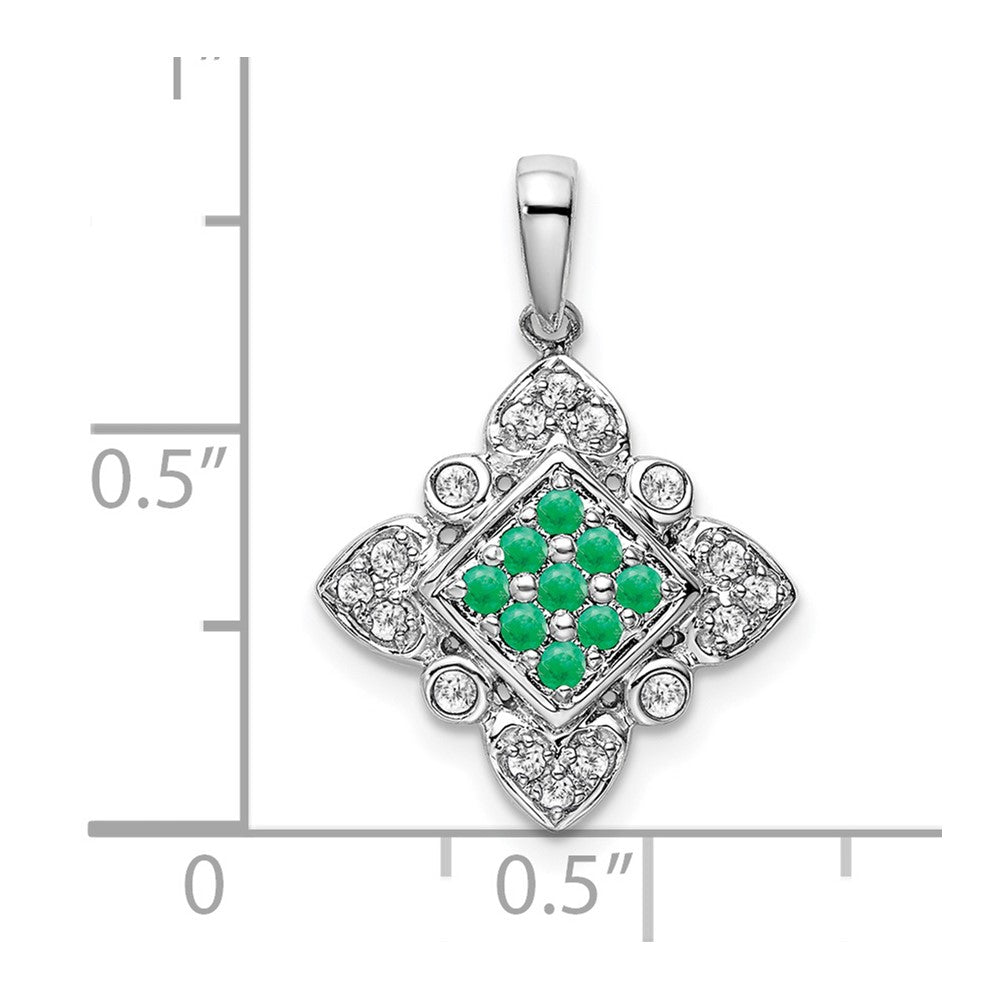 14k White Gold Emerald and Diamond Vintage Pendant